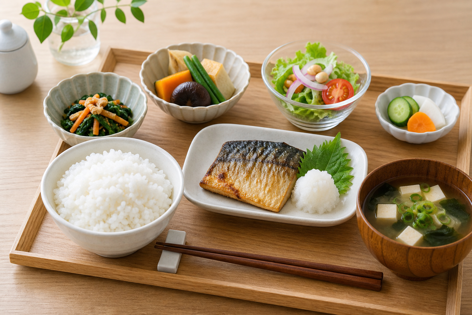 主食と主菜と副菜をそろえた和食の食卓イメージ