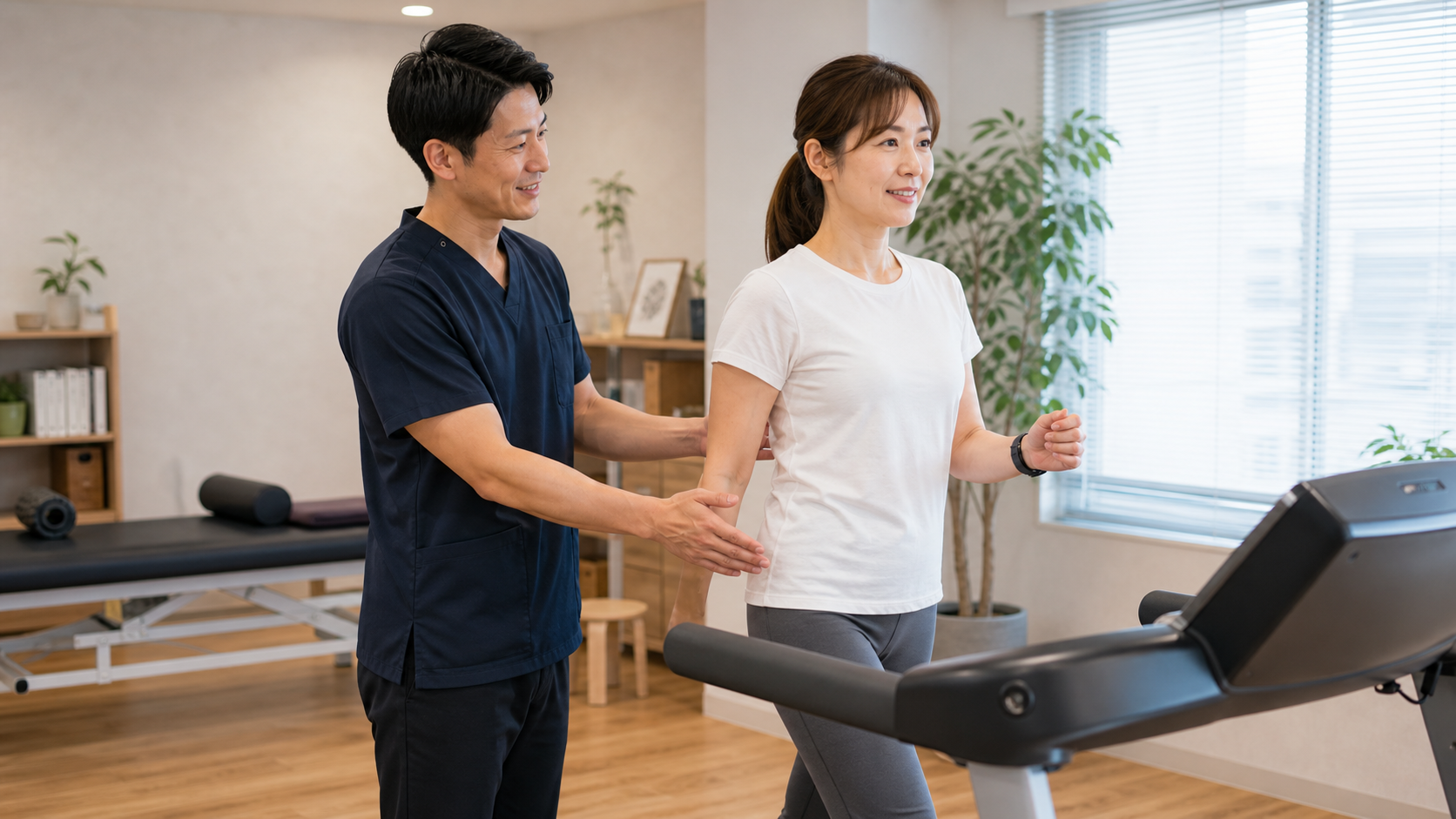 有酸素運動としてウォーキング姿勢を整体師が確認するイメージ