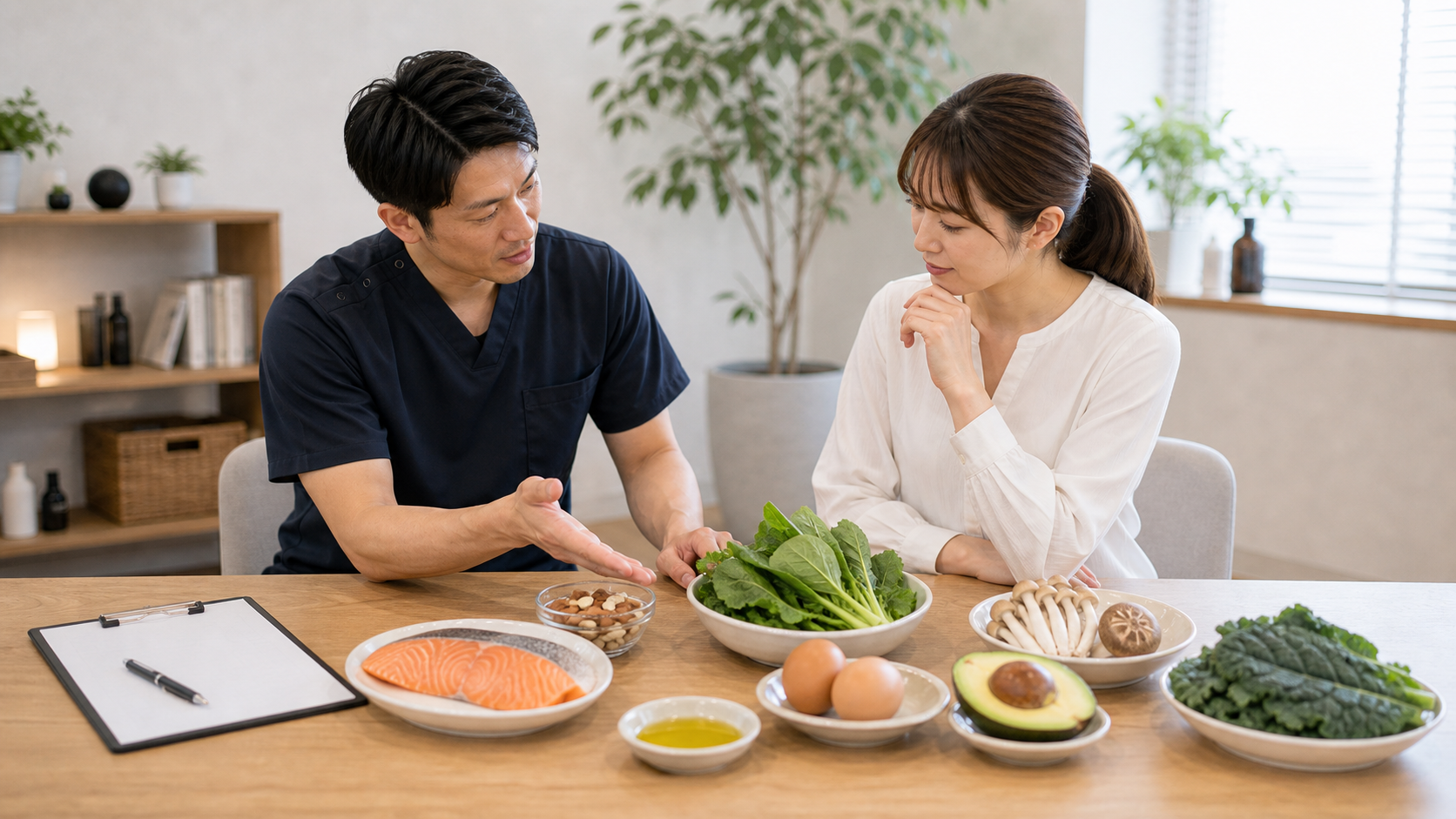脂溶性ビタミンを含む食材と安全な摂取方法を相談するイメージ