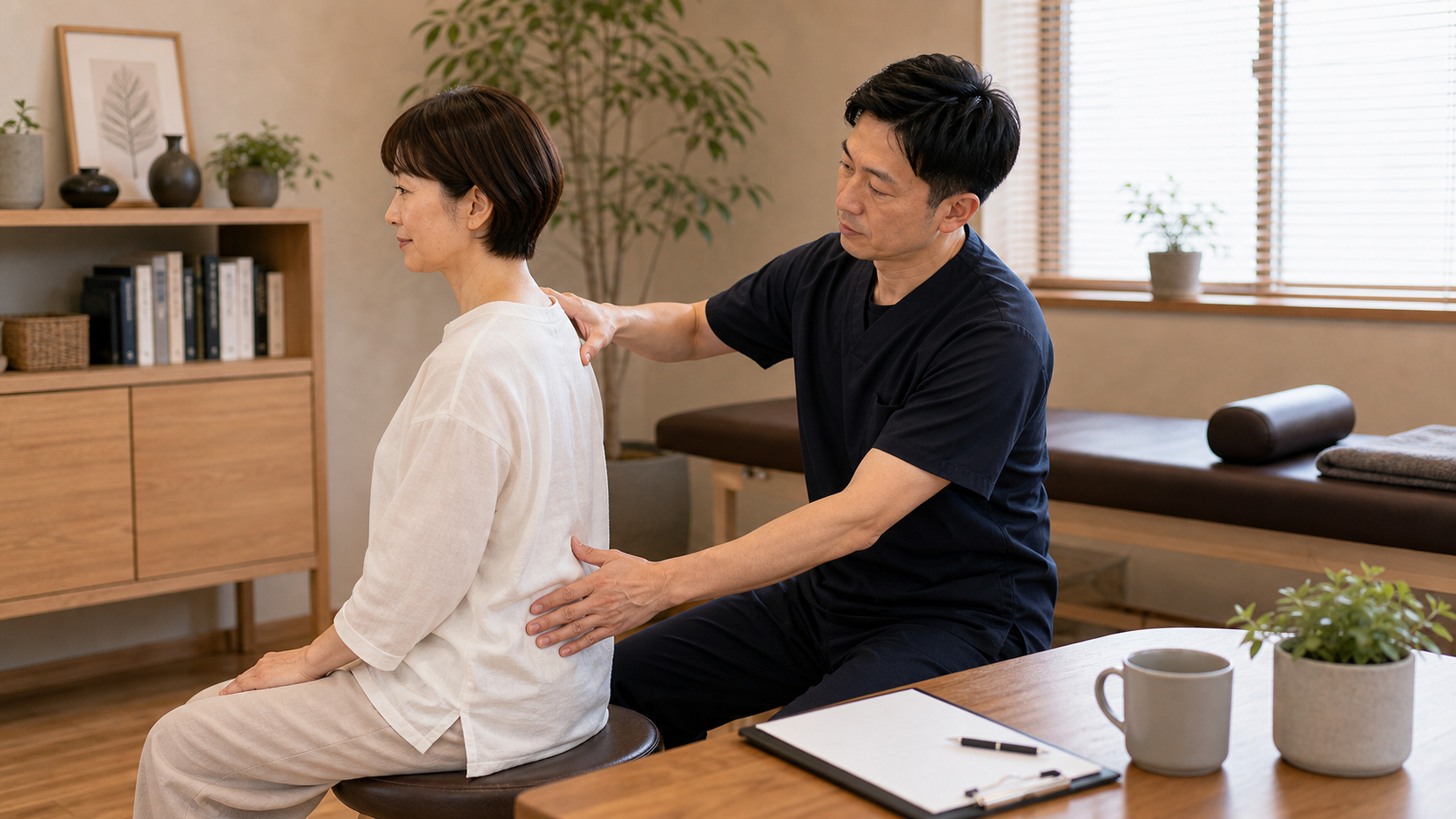 CUREPROで猫背改善の筋トレと姿勢バランスを確認するイメージ