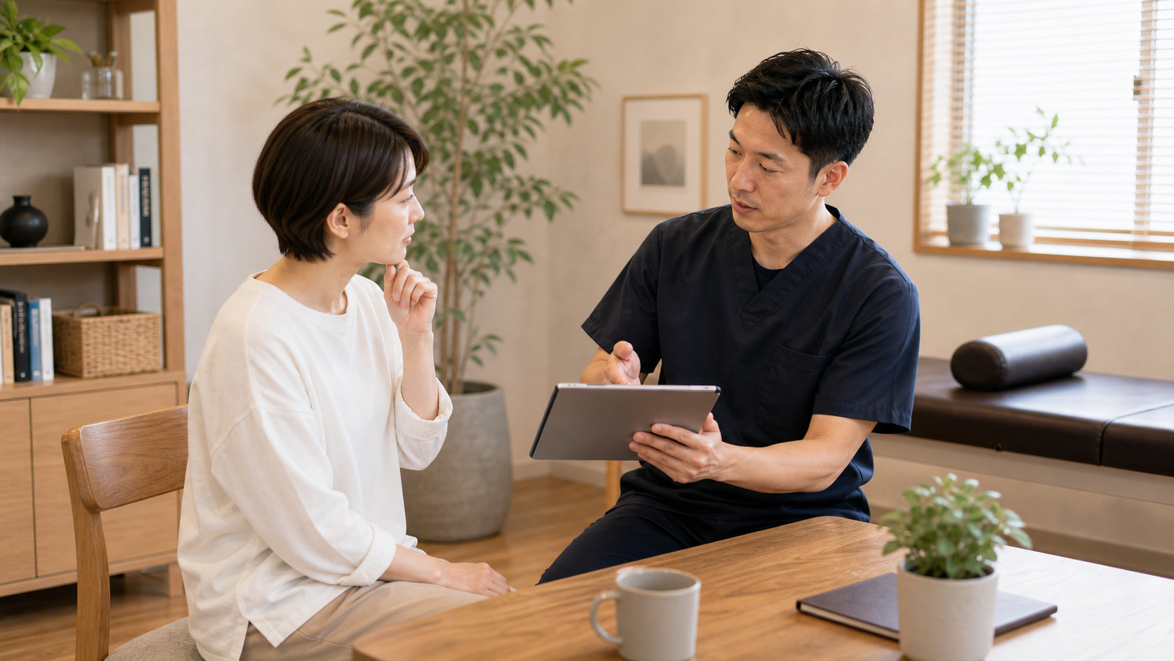 整体と整骨院やマッサージなどの違いを相談するイメージ