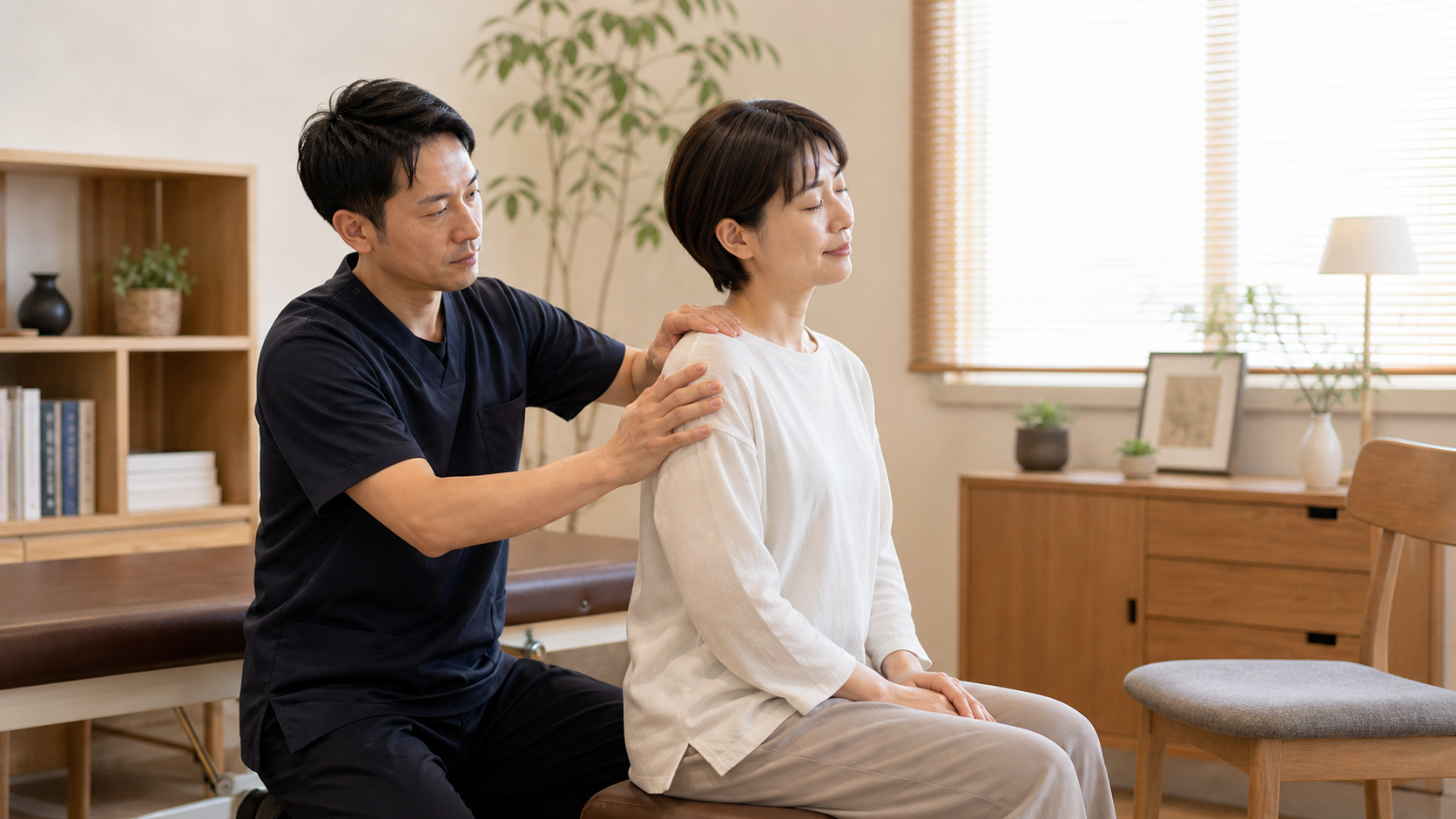 ボキボキしないソフト整体で肩まわりをやさしく確認するイメージ