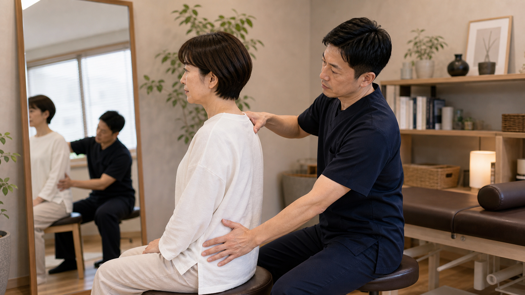 CUREPROで慢性化した猫背の骨盤と背中の姿勢を確認するイメージ