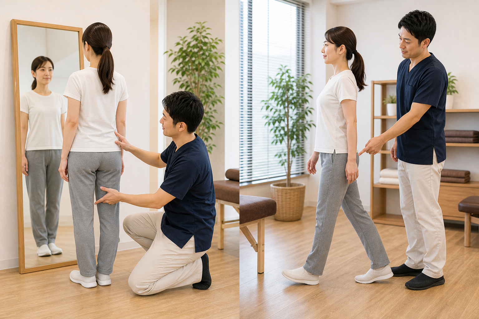 歩き方と骨盤の位置を整体師が確認するイメージ