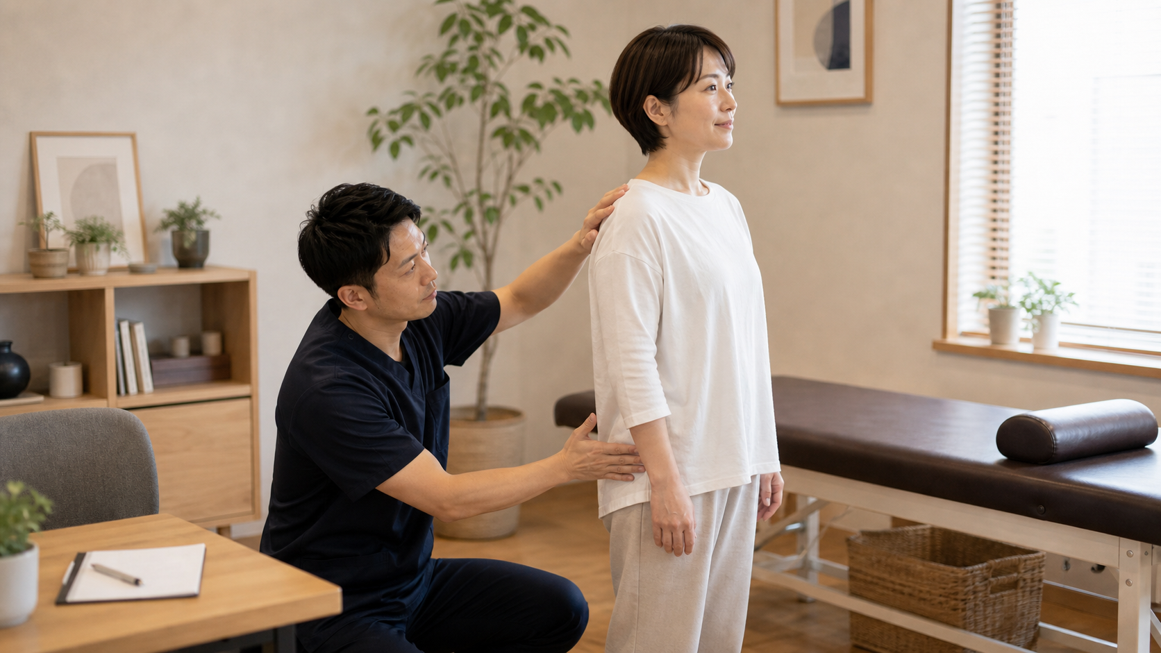 肩こりや腰の違和感など整体で相談される不調を確認するイメージ