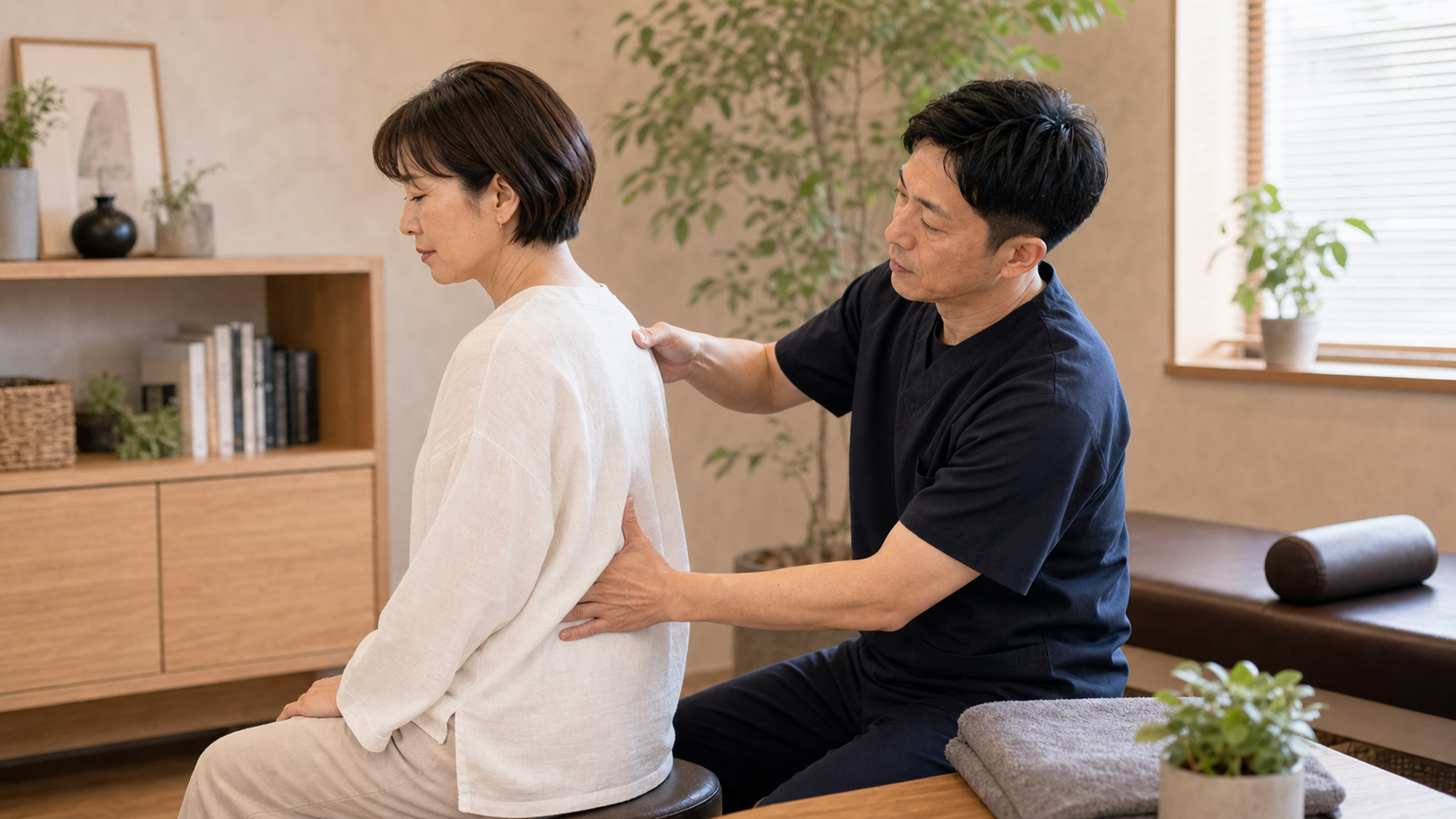 CUREPROで慢性化した巻き肩の肩甲骨と姿勢を確認するイメージ