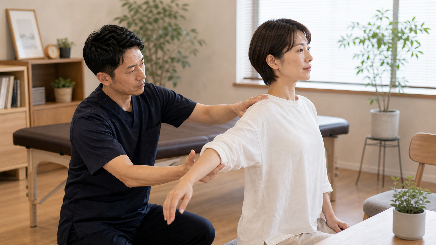肩の動きや姿勢を確認し整体効果を可視化するイメージ