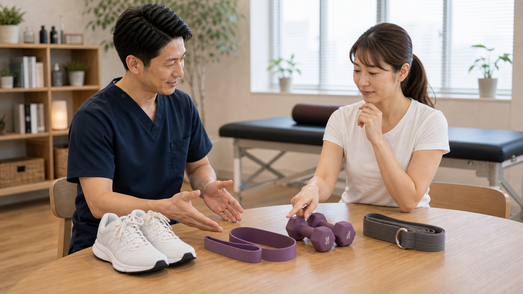 目的に合わせた運動の種類を整体師と選ぶイメージ