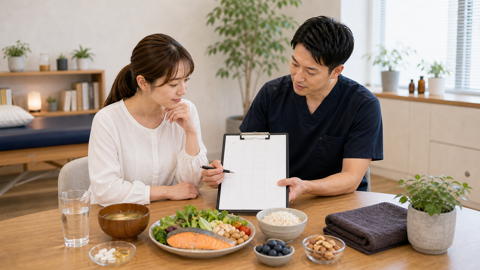 ビタミンB群習慣の3ヶ月計画を食事と一緒に相談するイメージ