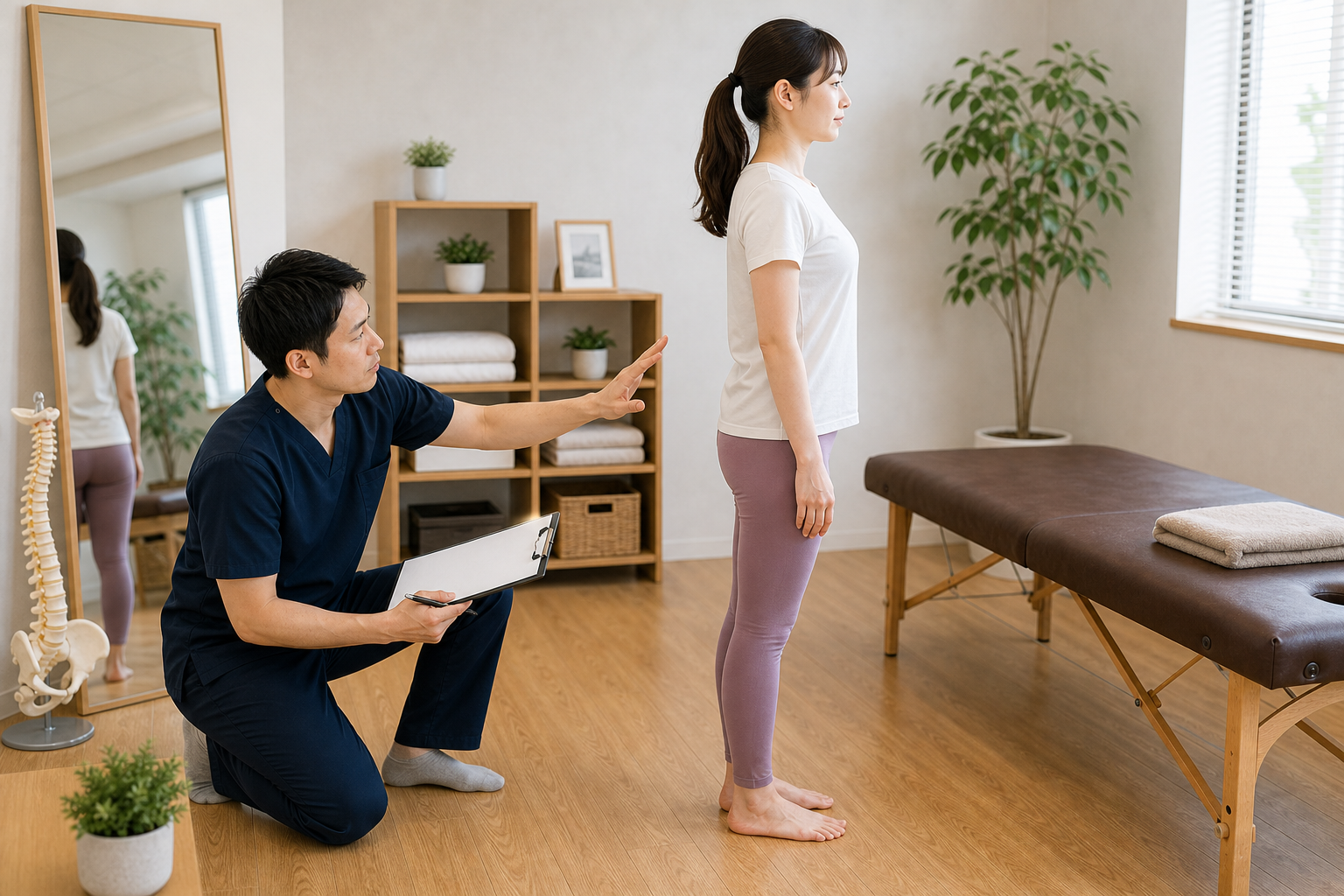 姿勢と可動域を確認して構造を見る整体院を選ぶイメージ