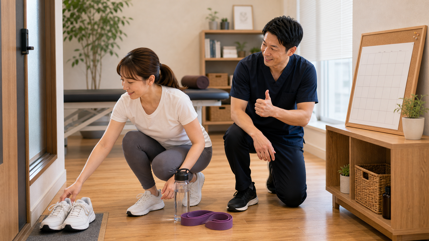 運動習慣を続ける準備を整体師と確認するイメージ