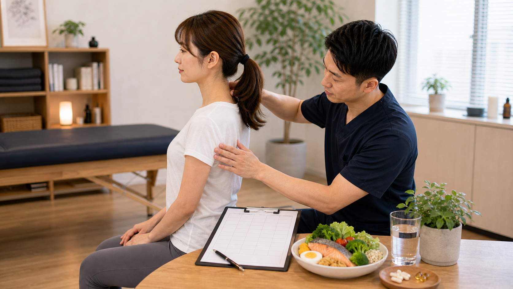 CUREPROで整体とビタミンB群習慣を姿勢から確認するイメージ