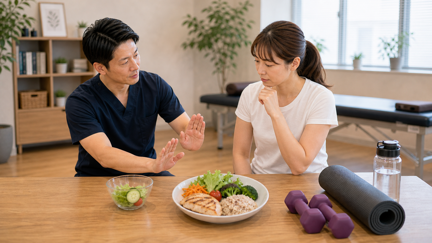 40代ダイエットで極端な食事制限を避けるよう整体師が説明するイメージ