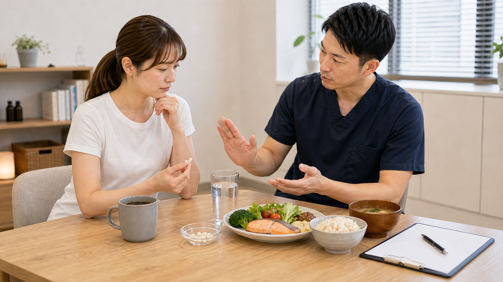 ビタミンB摂取で避けたい飲み方を食事と一緒に確認するイメージ