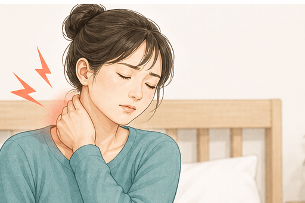 この記事の要点を図解した寝違えは何日で治るかの説明画像