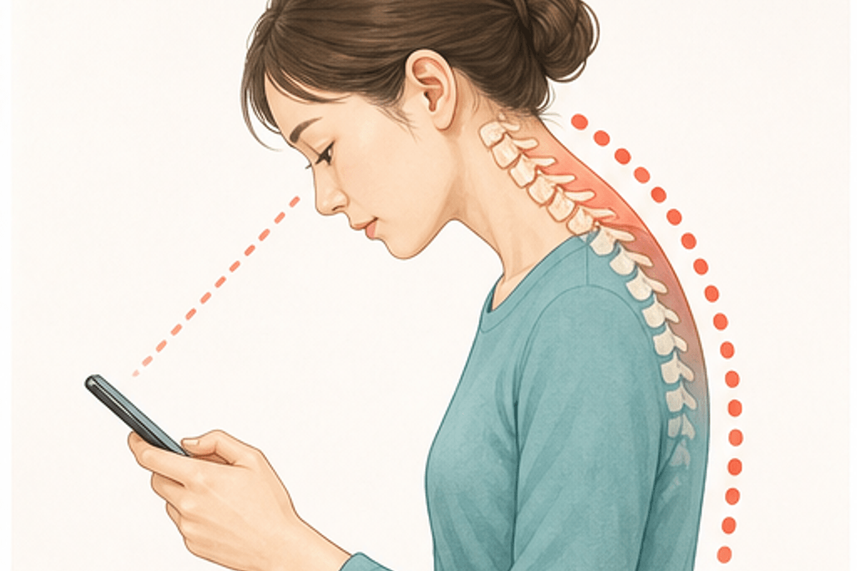 スマホ首セルフチェック｜あなたはいくつ当てはまる？を図解したスマホ首を改善する方法の説明画像