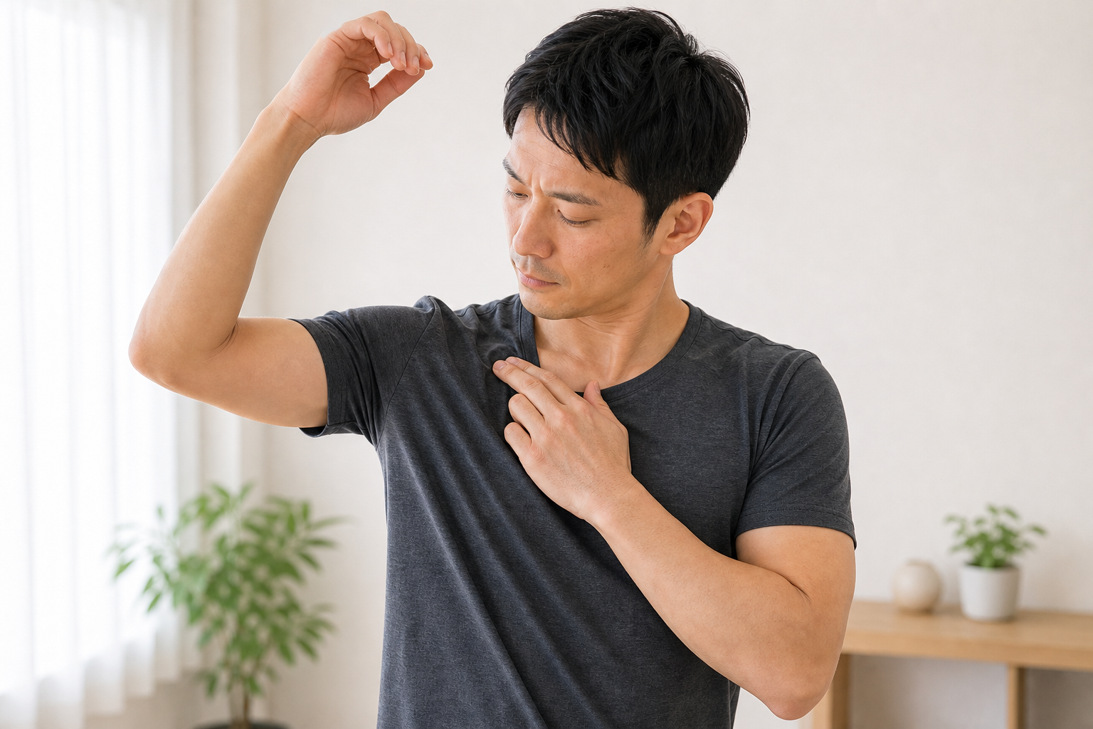 鎖骨の下の痛みをセルフチェックするイメージ