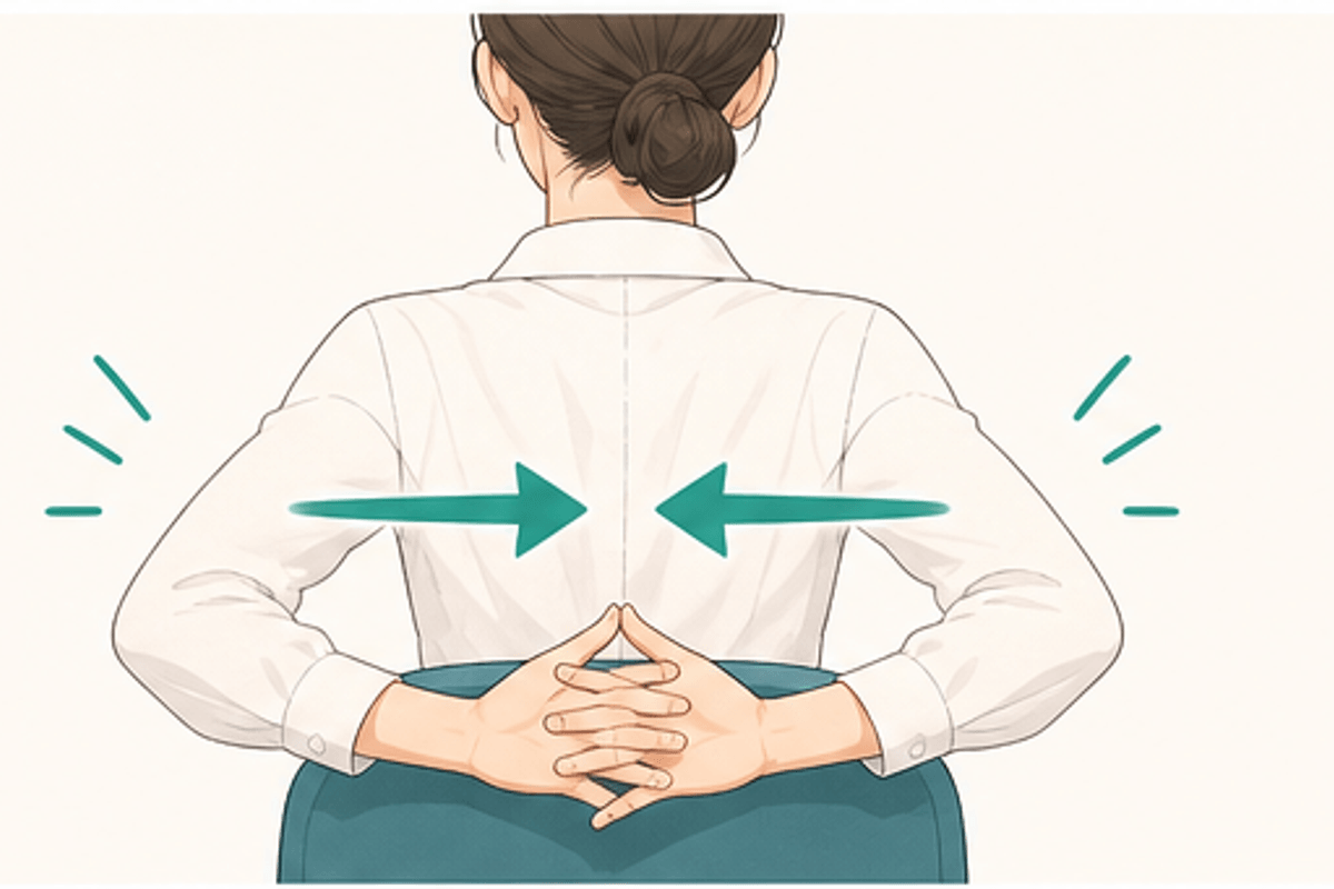 デスクワーカーの肩こりが治らない3つの理由を図解した座りながらできる肩こりストレッチの説明画像