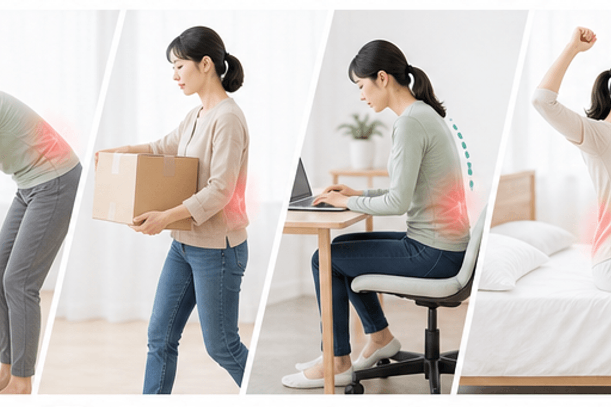 ぎっくり腰に前兆はある？医学的な視点と現場の実感を図解したぎっくり腰の前兆サインの説明画像