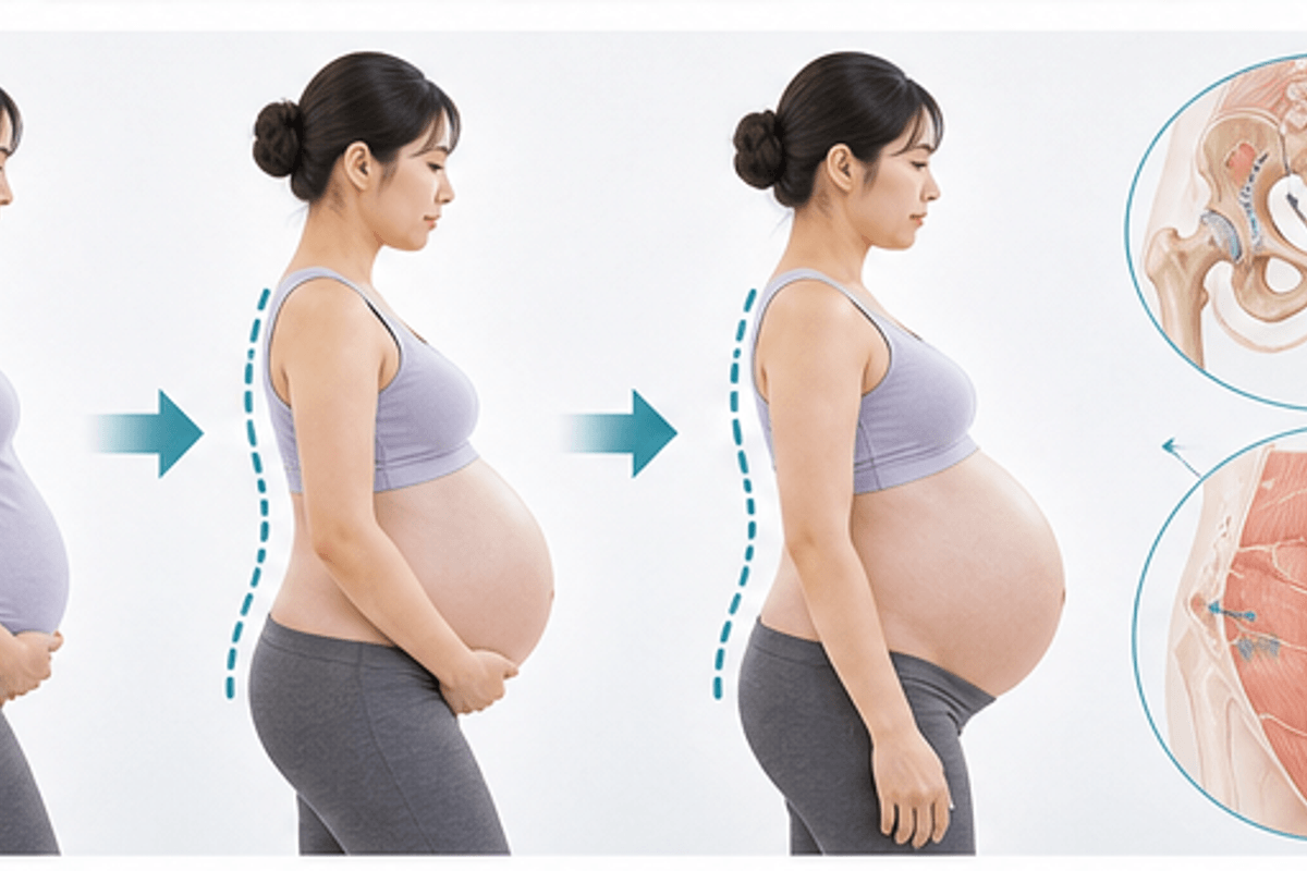 妊婦さんに腰痛が起こる3つの構造的理由を図解した妊婦の腰痛と整体の説明画像