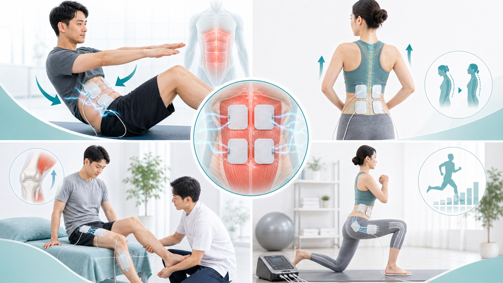 EMSで期待できるインナーマッスル強化・姿勢維持・運動補助の効果を示す画像