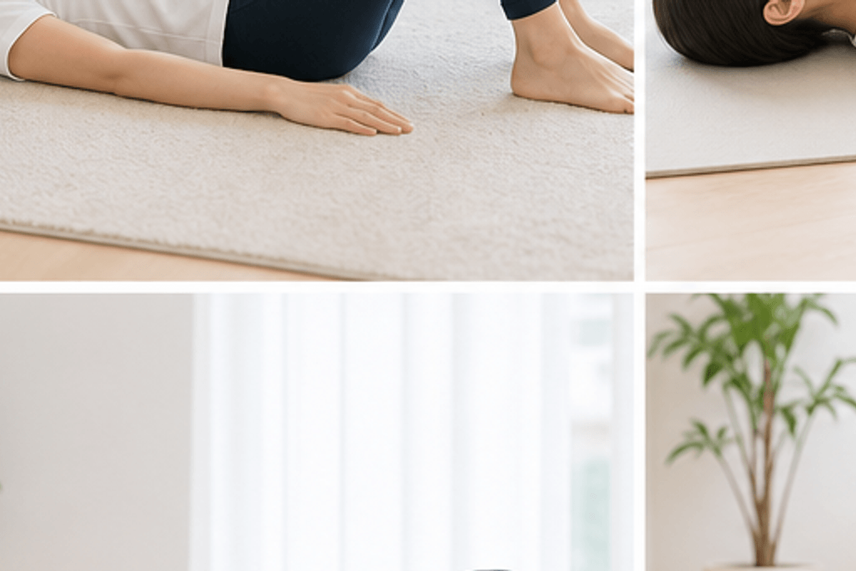 7ストレッチを組み合わせた目的別メニューを図解した寝ながらできる骨盤矯正ストレッチの説明画像