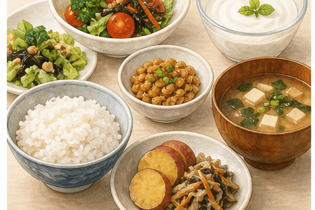 代表的な4種類の善玉菌を図解したプロバイオティクス食品の説明画像