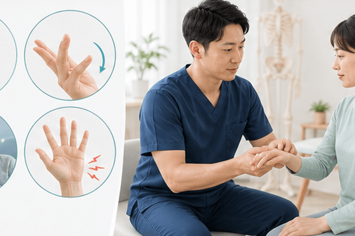 ばね指の症状チェック｜自分はどの段階かを図解したばね指の治し方の説明画像