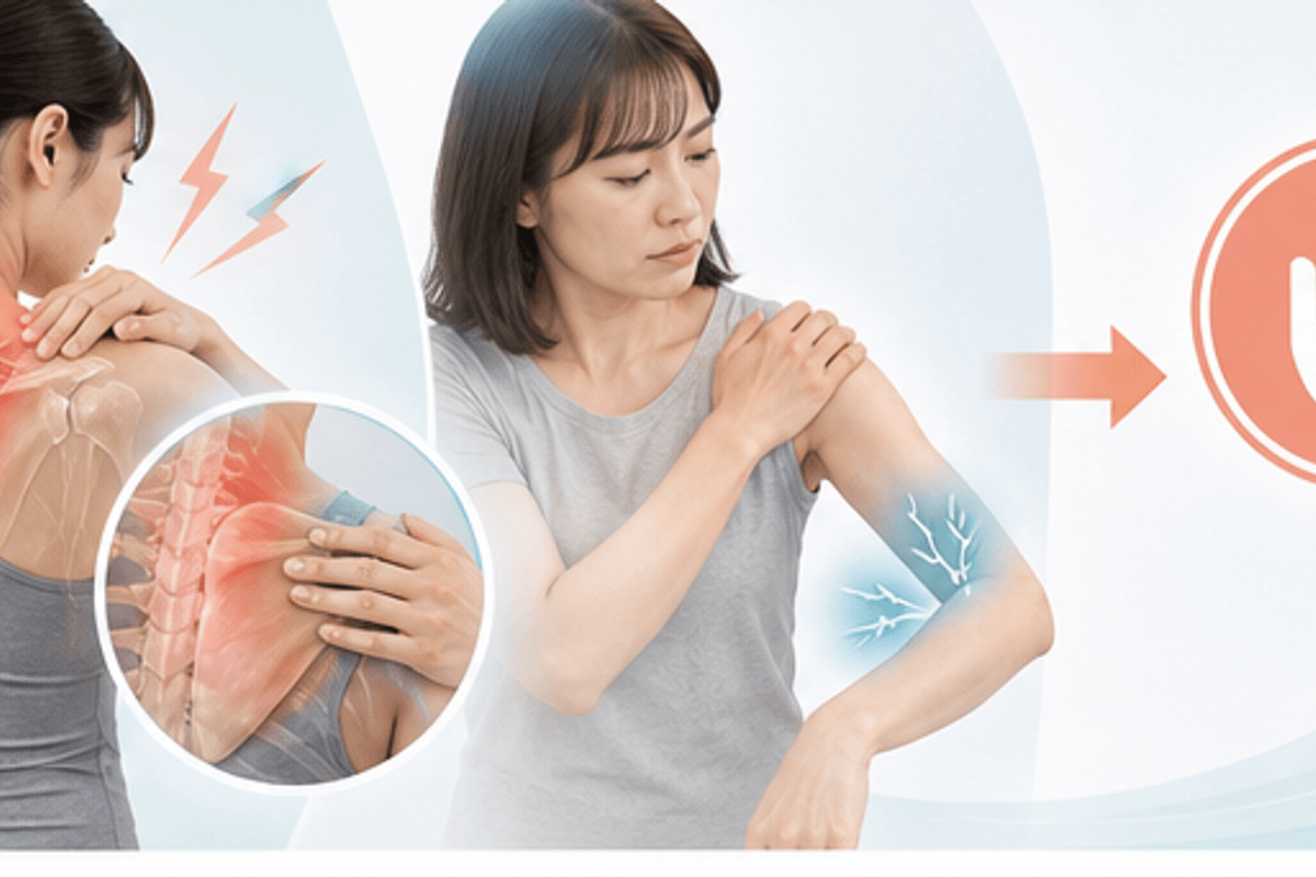 肩甲骨はがし後の翌日痛やしびれの見極めを示す画像