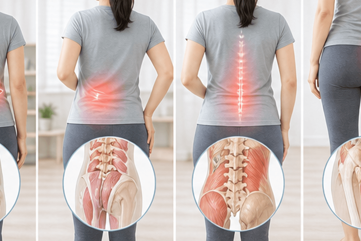 腰の筋肉が衰える・硬くなる原因を図解した腰の筋肉を整える基本の説明画像