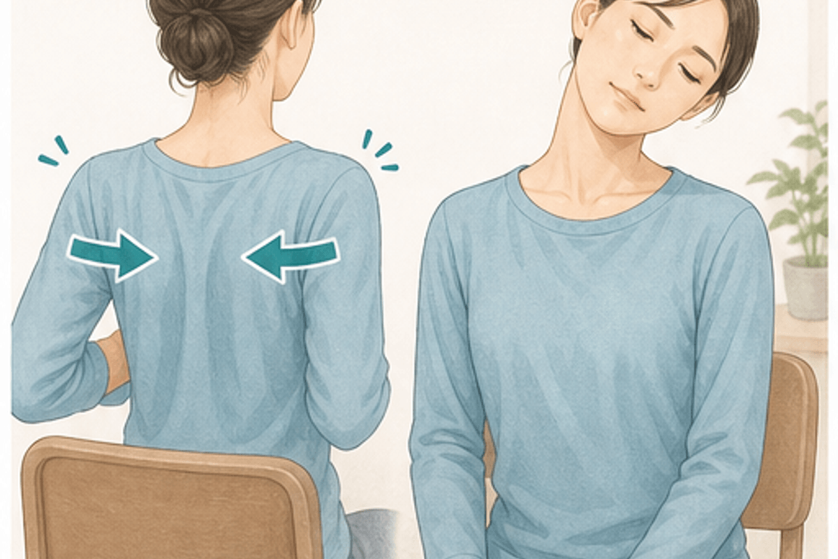 楽な姿勢のとり方：座位・立位・寝位を図解した寝違えの治し方の説明画像