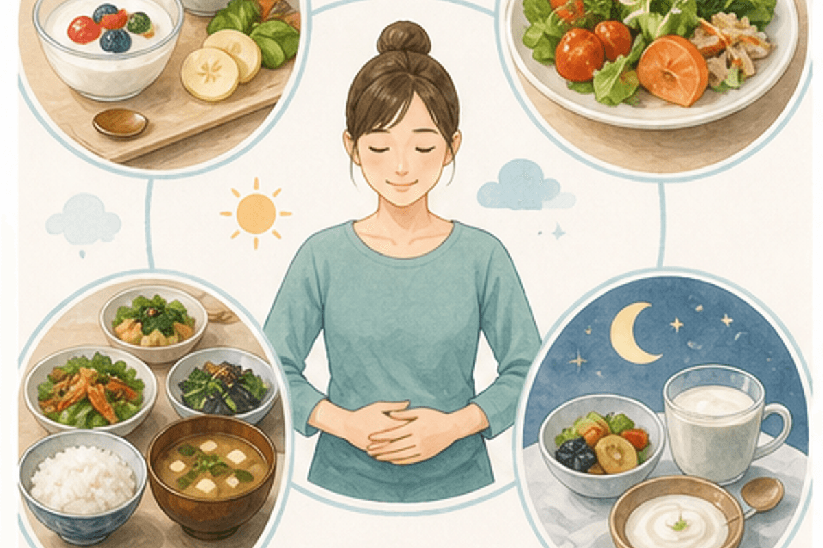 プレバイオティクス食品｜善玉菌のエサを図解したプロバイオティクス食品の説明画像