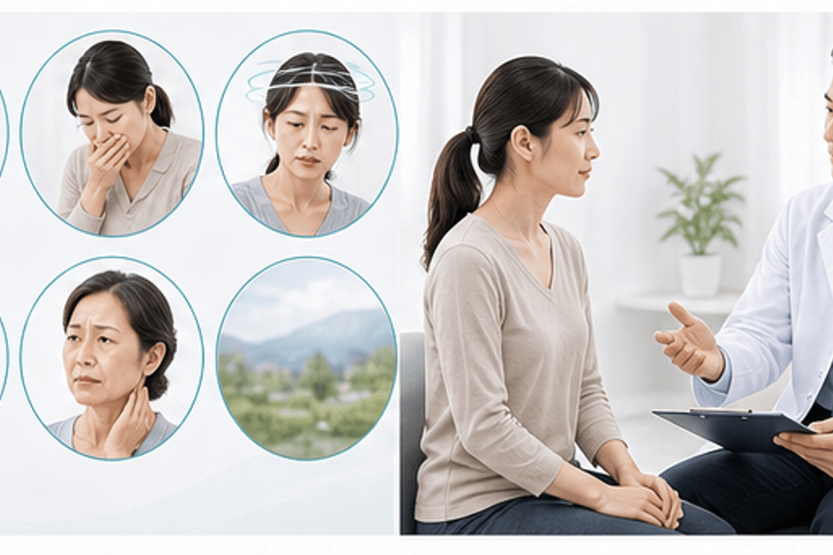 肩こりに伴うめまいの4タイプを図解した肩こりからめまいが起きる原因の説明画像