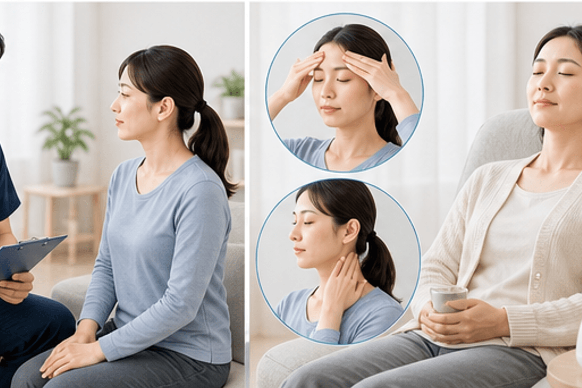ツボ押しの効果的なやり方を図解した眼精疲労に効くつぼと押し方の説明画像