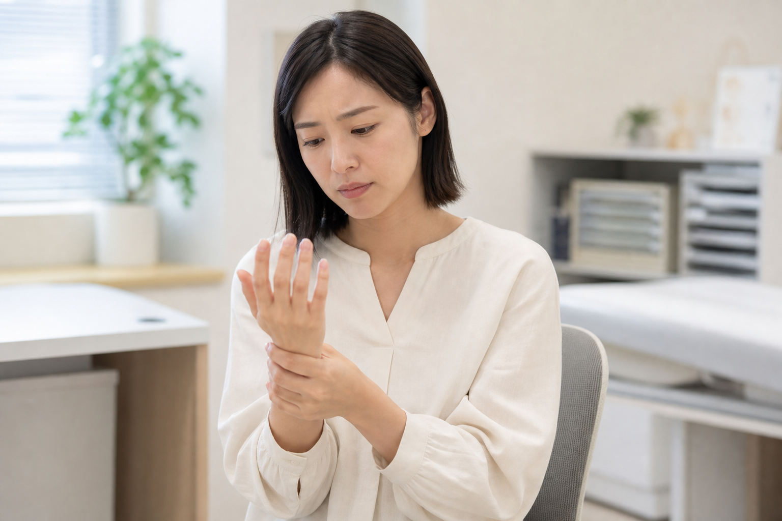 手のしびれや痛みで医療機関への相談を考えるイメージ