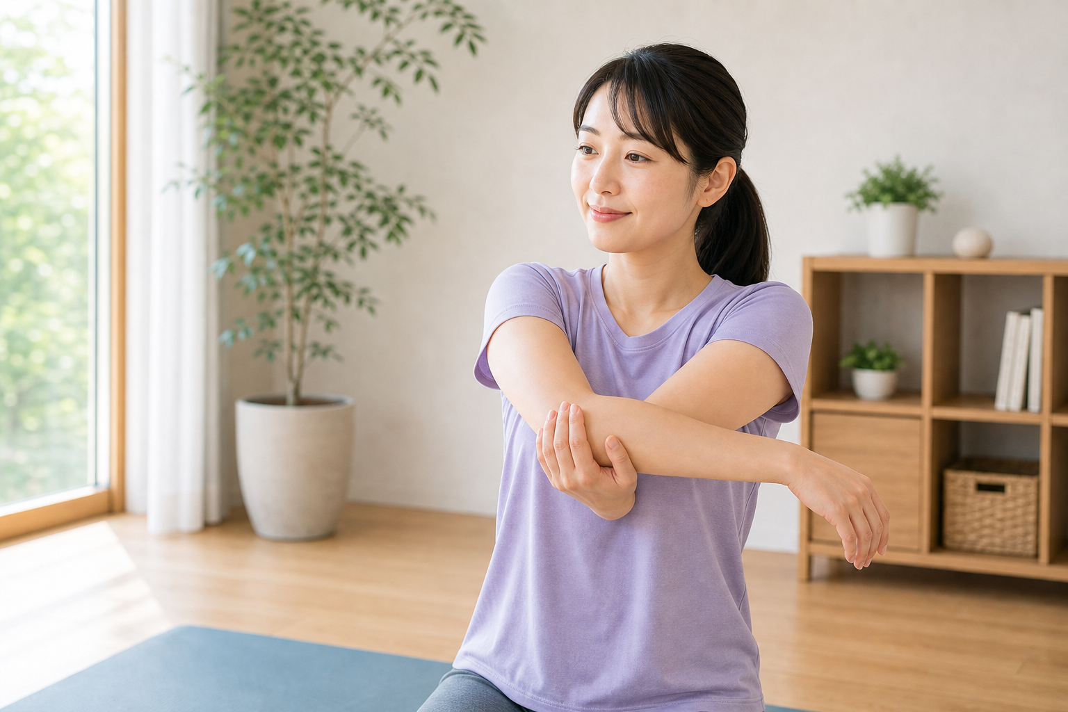 二の腕の痛みに対するセルフケアのイメージ