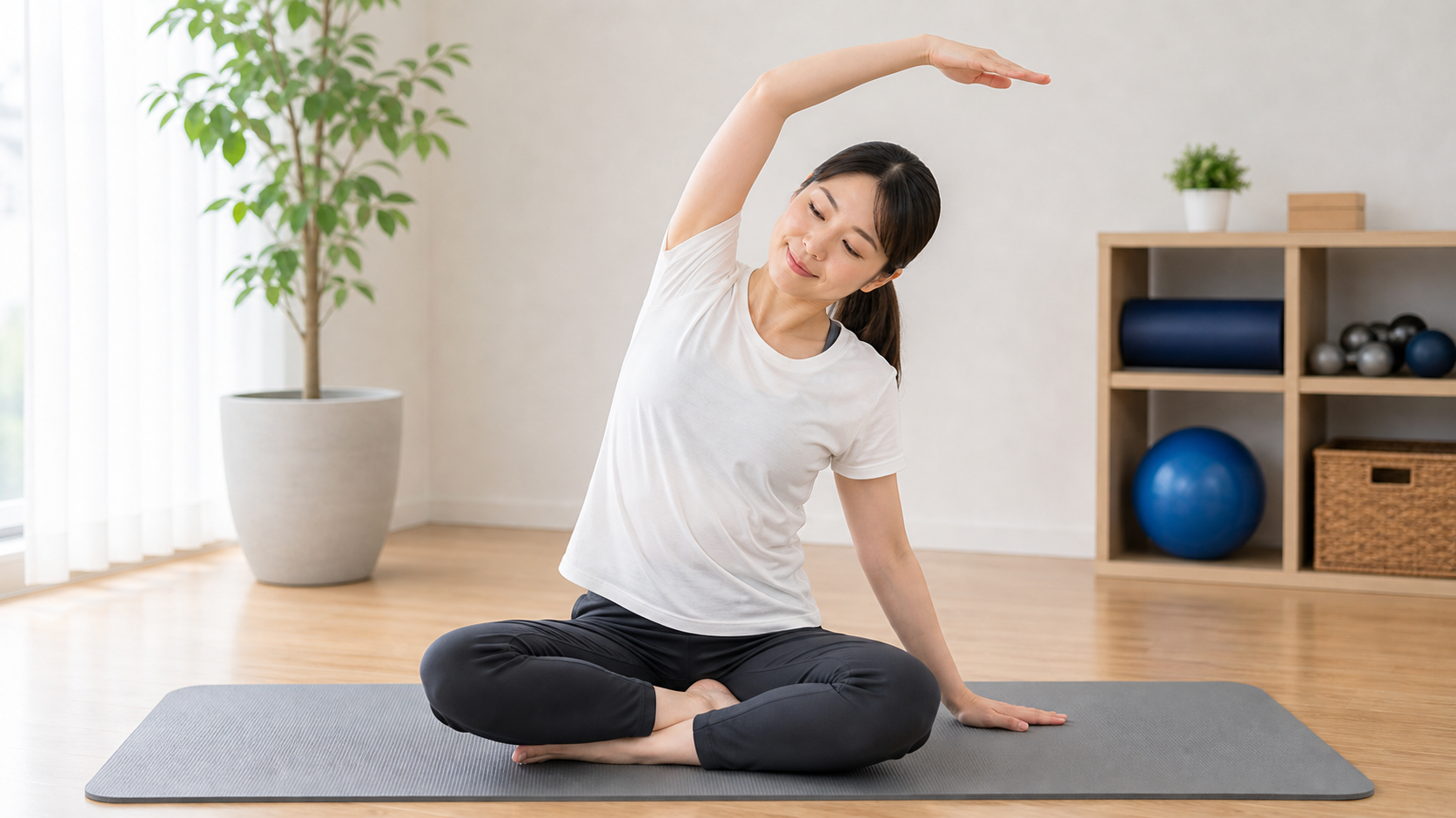 腰の横をやさしく伸ばすストレッチのイメージ