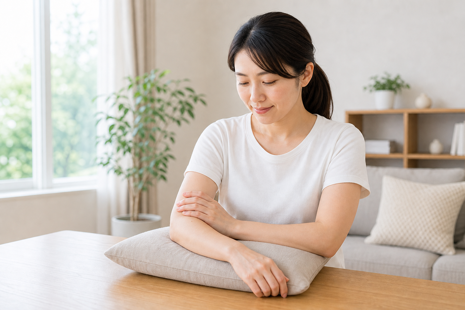 二の腕を休ませるセルフケアのイメージ