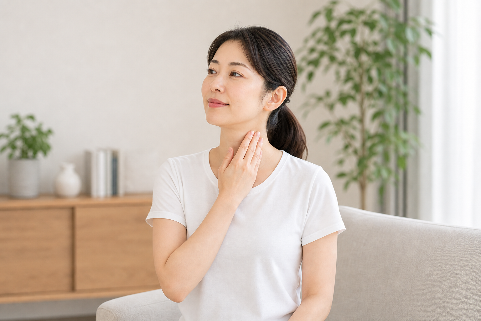 胸鎖乳突筋を強く押さずやさしく確認するイメージ