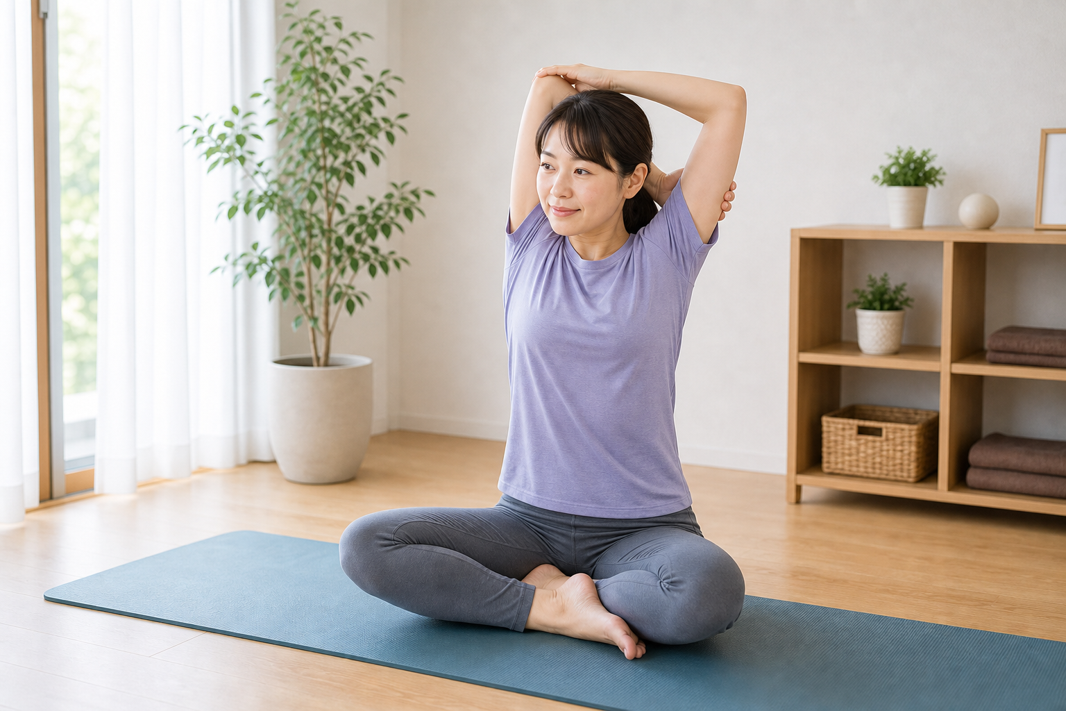 二の腕をやさしくストレッチするイメージ