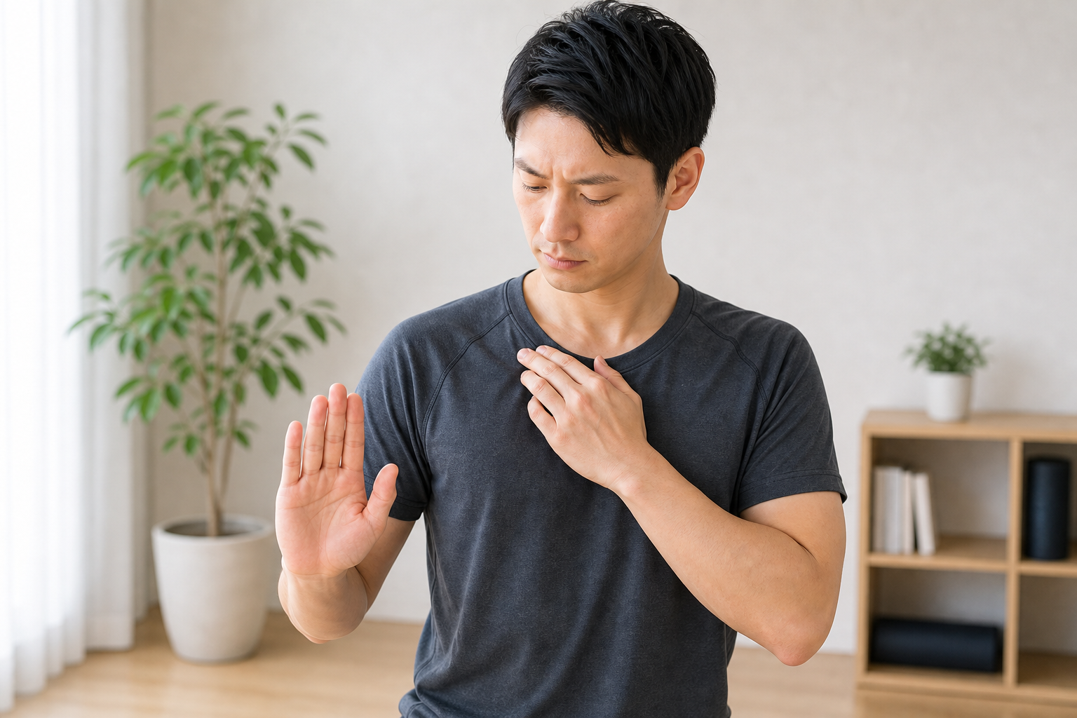 鎖骨の下の痛みで強く押さないよう注意するイメージ