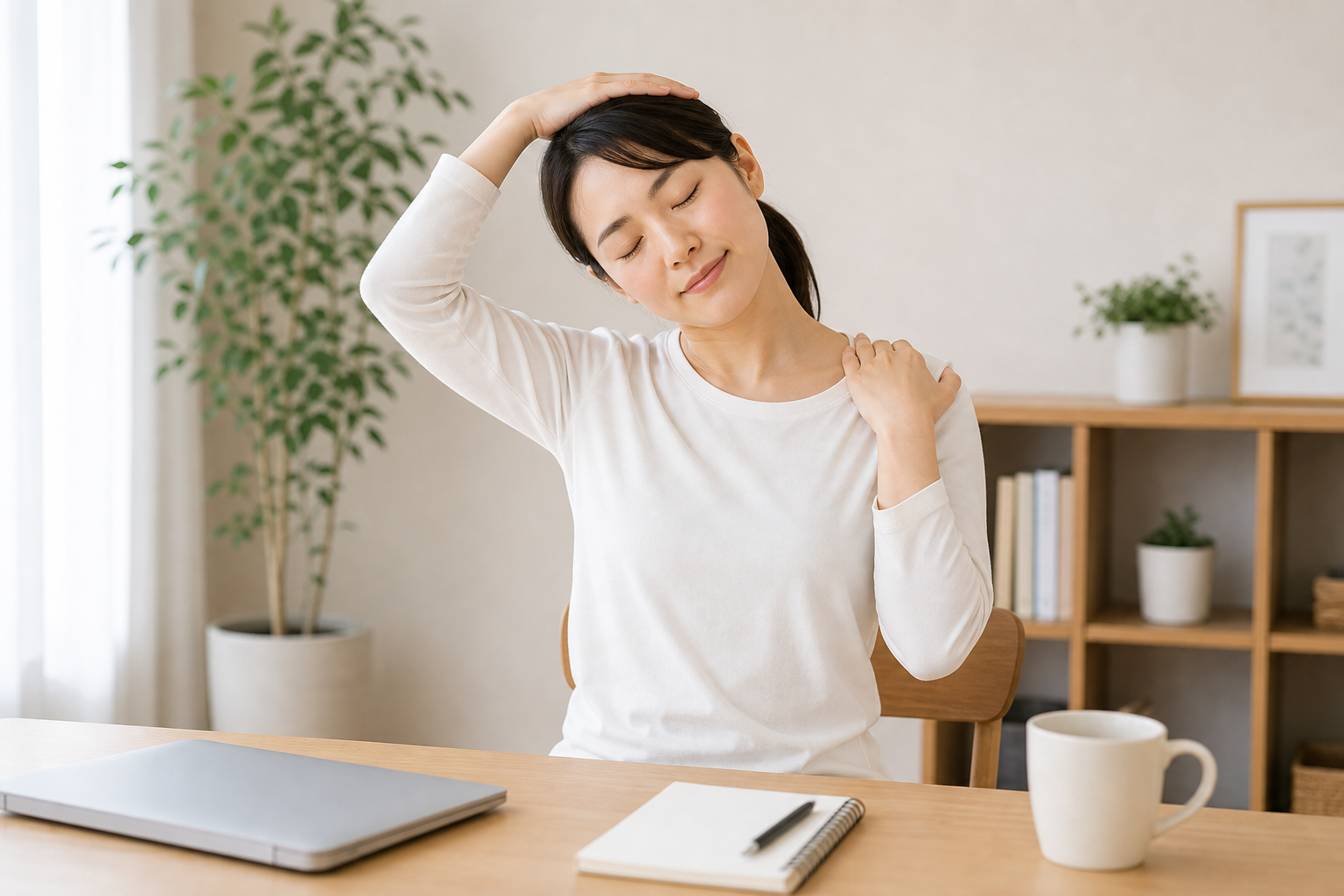 首と肩のこりをほぐして二の腕の負担を整えるイメージ