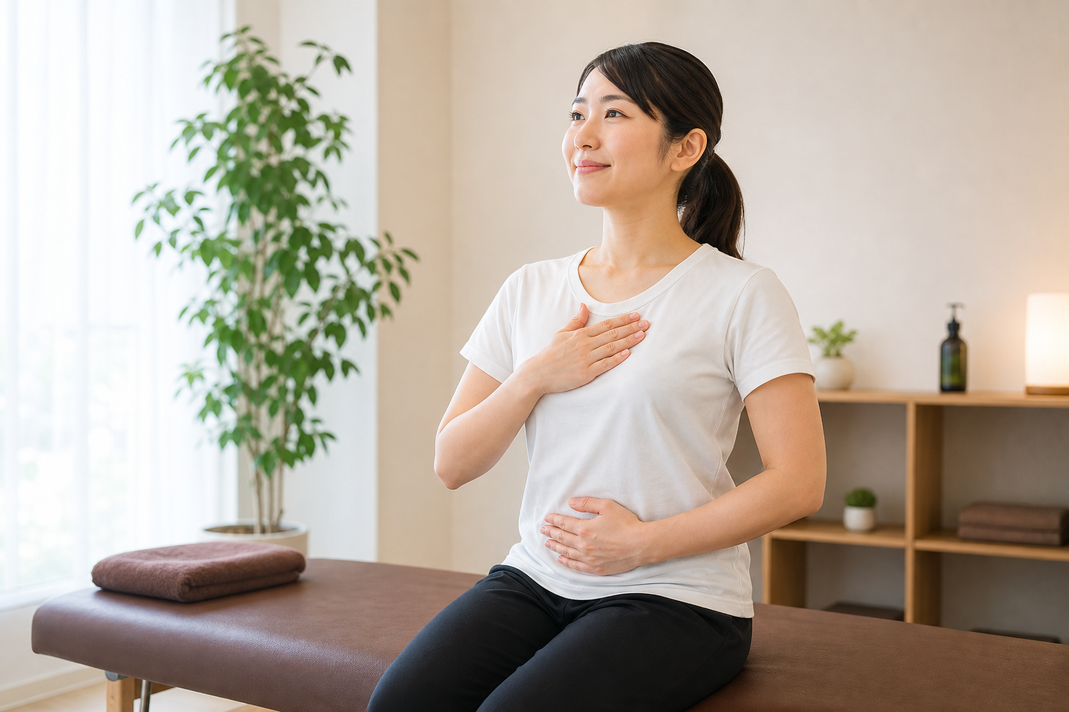横隔膜の痛みや呼吸の浅さを整体で相談するイメージ
