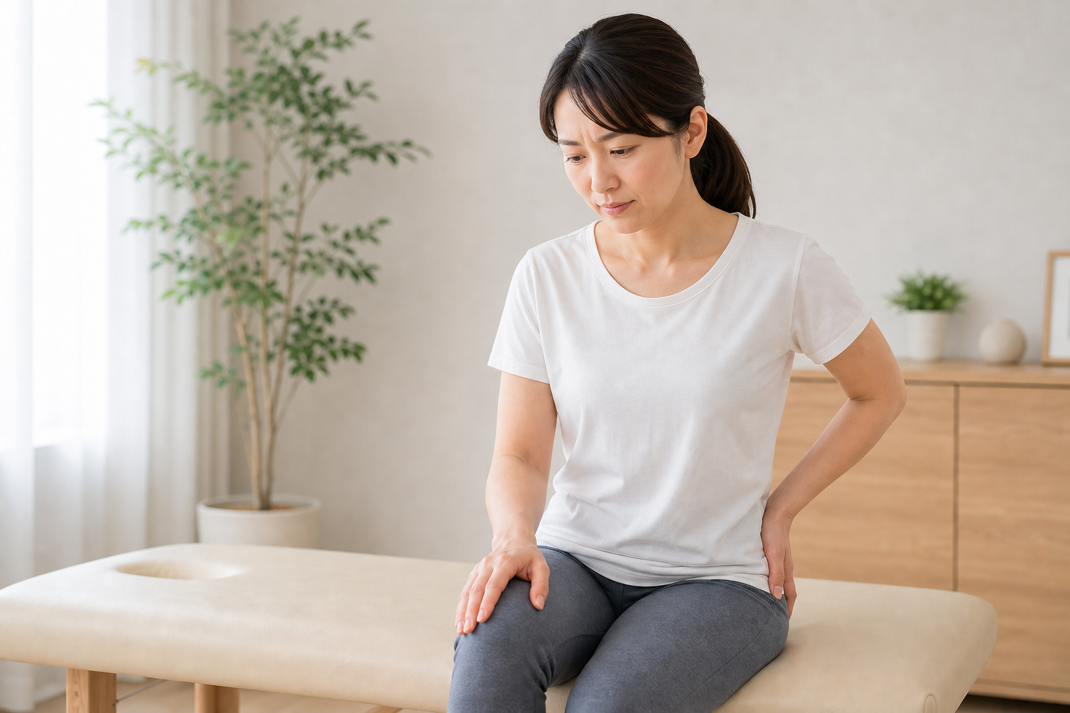 お姉さん座りによる痛みで専門家へ相談するイメージ