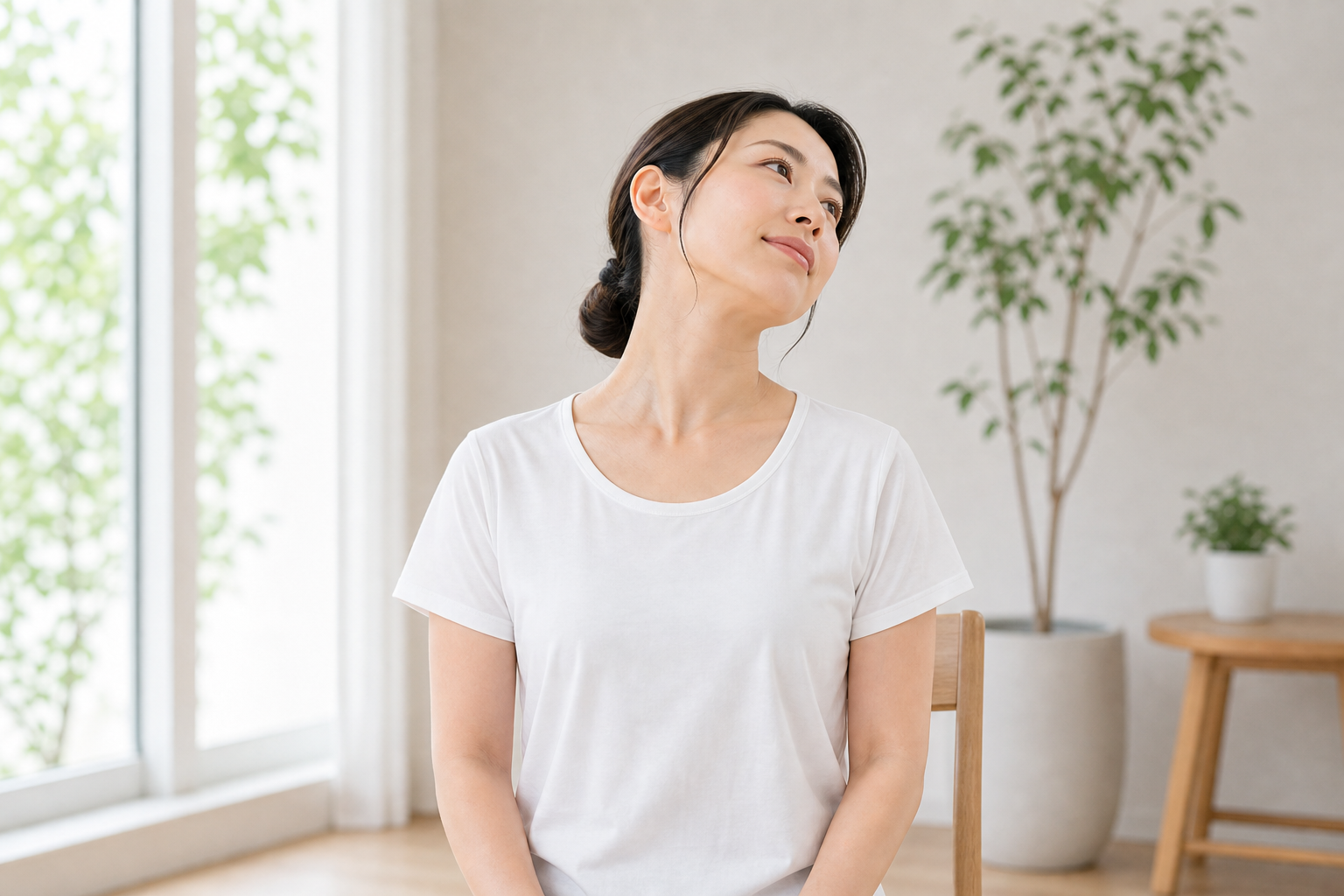 胸鎖乳突筋をゆるめる首を斜め後ろに倒すストレッチ