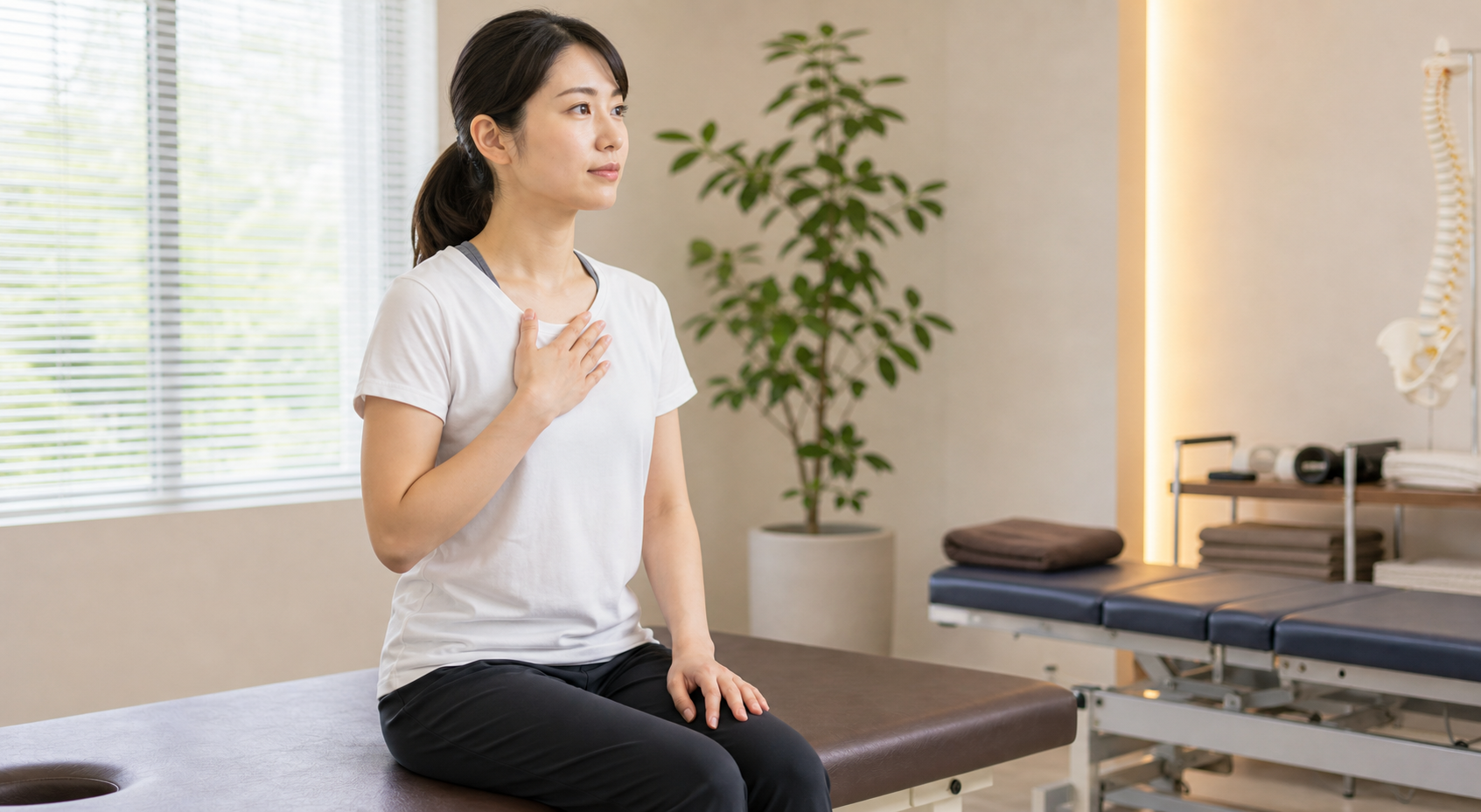 胸のこりや巻き肩を整体で相談するイメージ