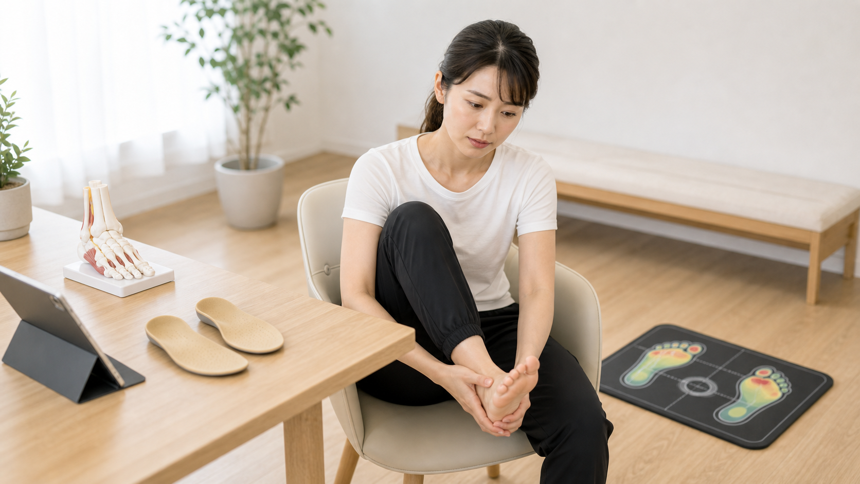 土踏まずのつりを整体院で相談するイメージ