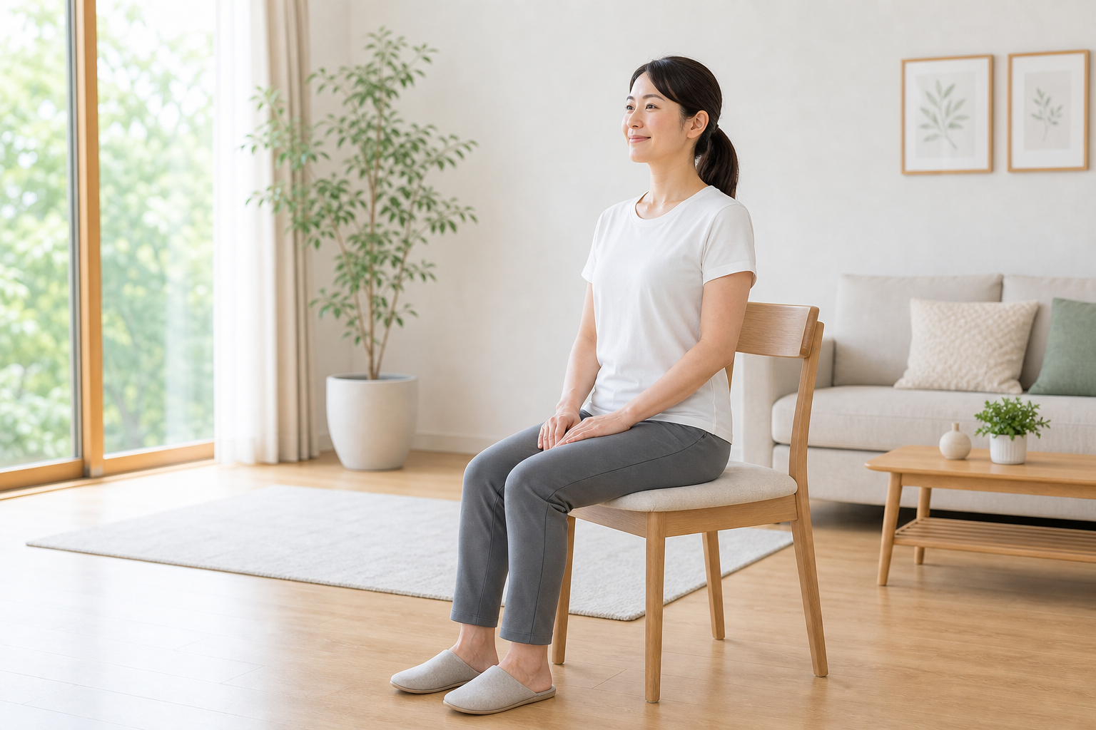 お姉さん座りを見直して正しい座り方に整えるイメージ
