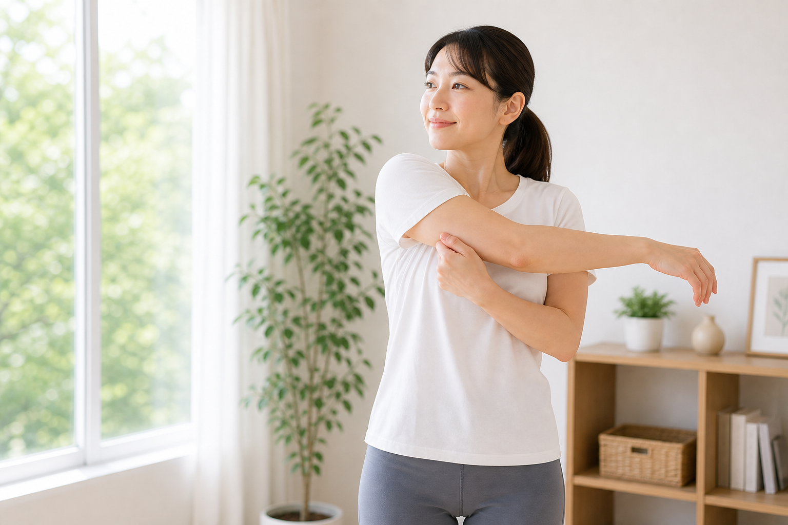 二の腕の痛みを首肩のケアで整えるイメージ