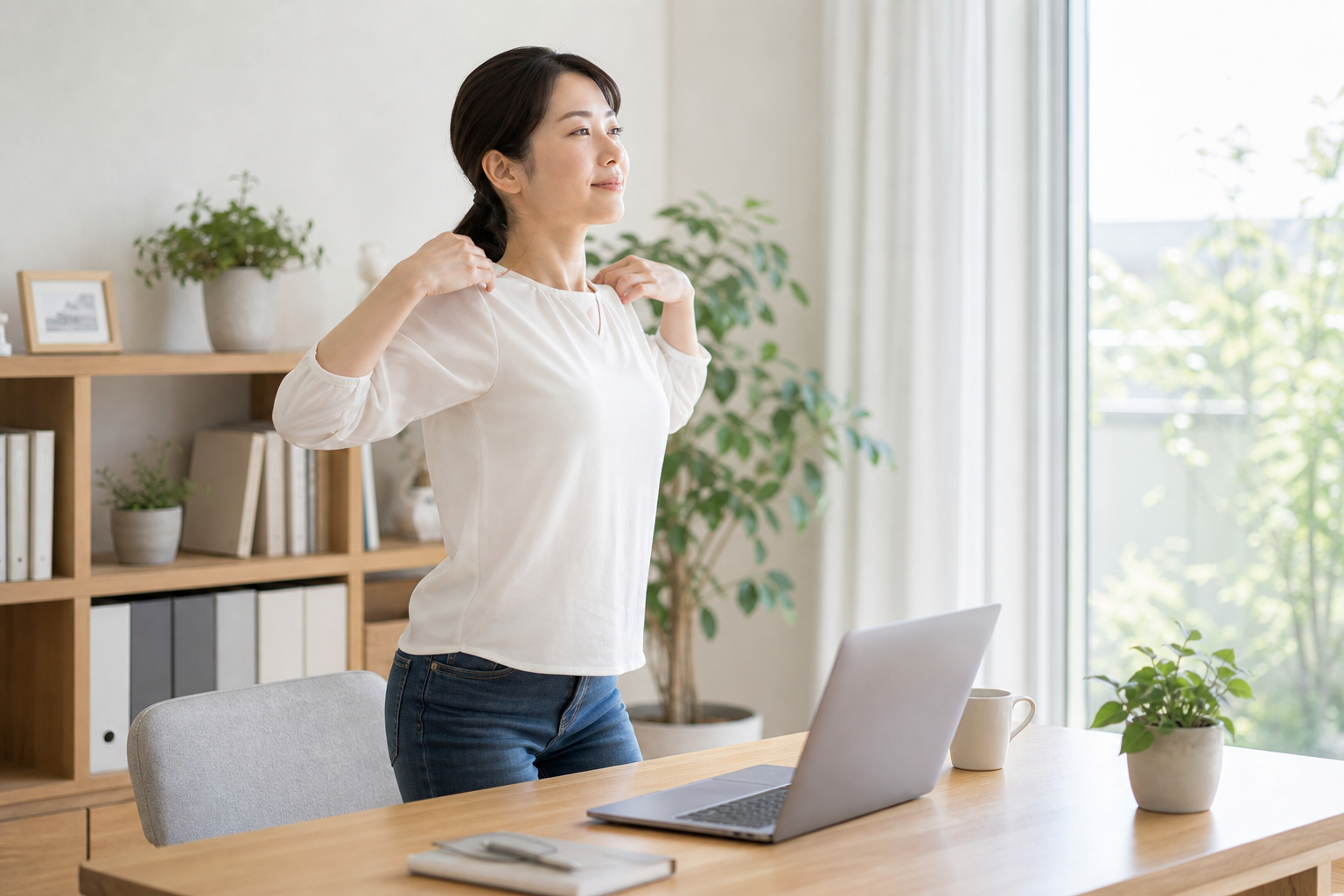 長時間同じ姿勢を避けて休憩するイメージ
